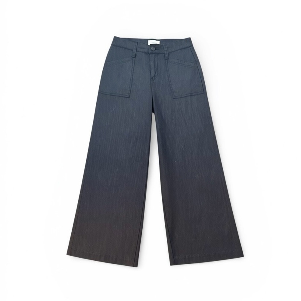 Evereve Women’s Linen Blend Wide Leg High Rise Black Trouser Pants Size 26